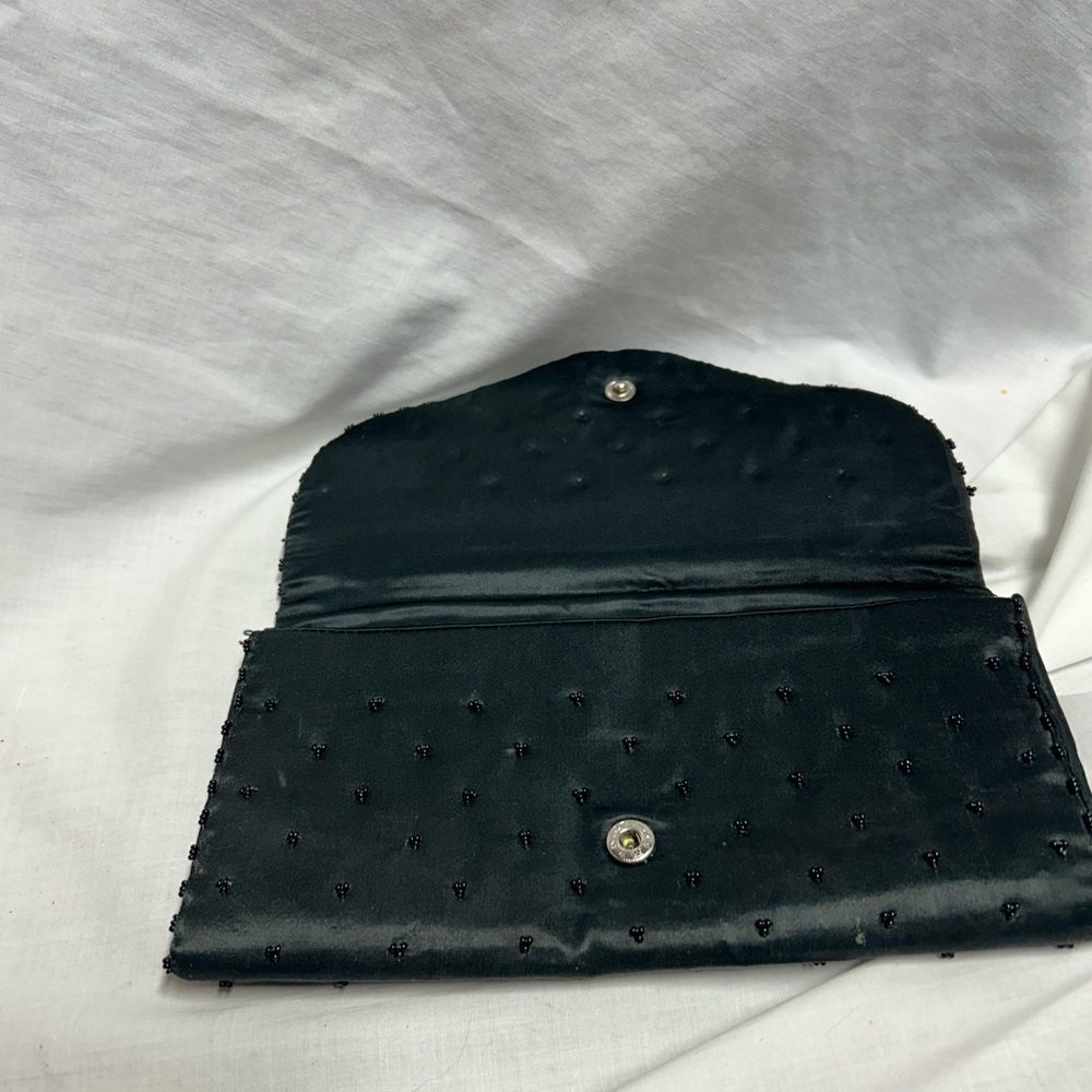 Nice Vintage Art Deco Clutch Black Beaded Sequin Satin Made In Hong Kong - Picture 4 of 9